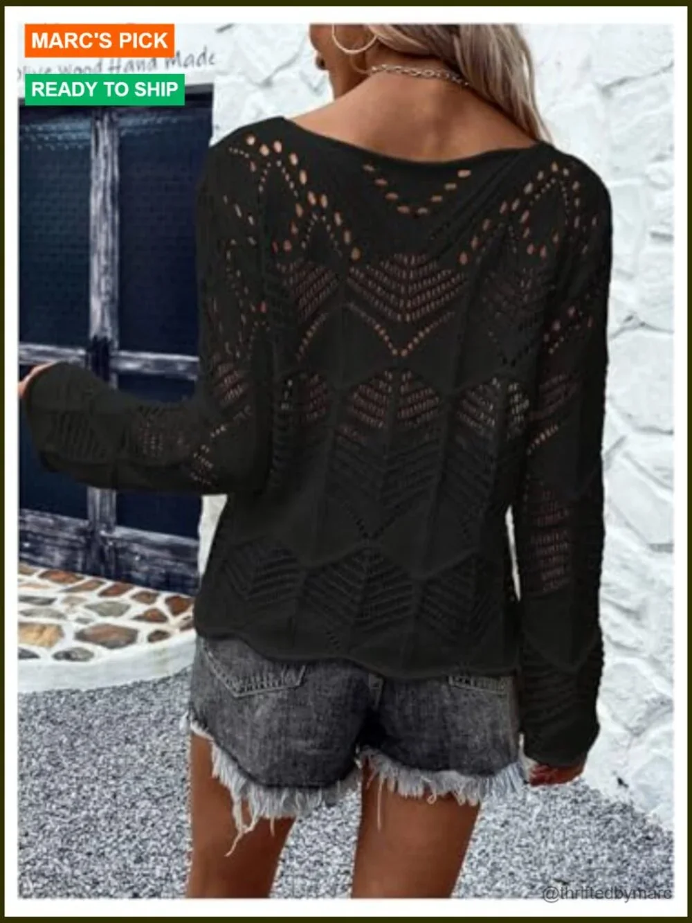 Crochet Hollow Out Crew Neck Long Sleeve Pullover Sweater